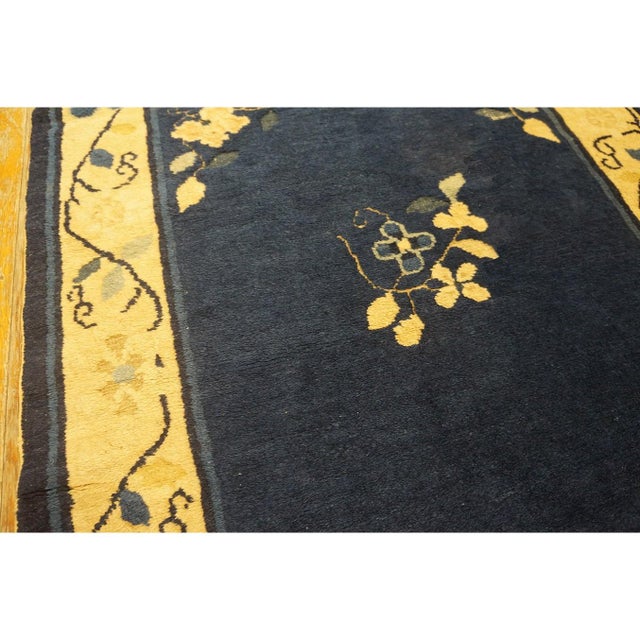 1920s Traditional Navy Floral Deco Antique Chinese Peking Small Rug 2'8'' X 6' For Sale In New York - Image 6 of 9