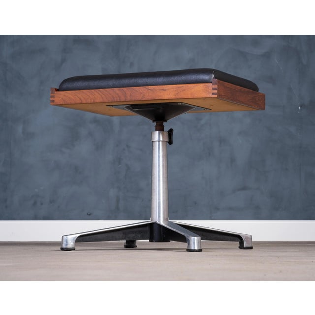 1960s Danish Teak Swivel Stool with Black Leather Seat, 1960s For Sale - Image 5 of 10