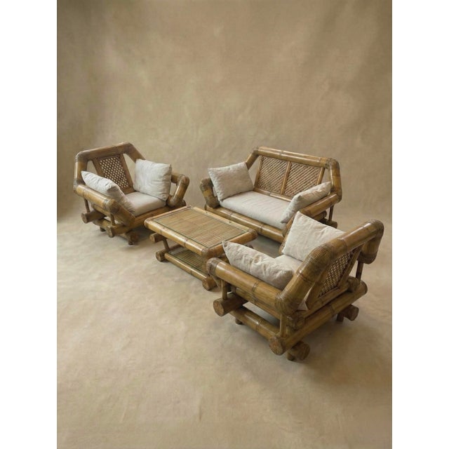 Wood Bamboo Living Room Set, 1980s, Set of 4 For Sale - Image 7 of 7