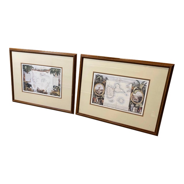Vintage Map Island French Prints, Pair For Sale