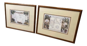 Vintage Map Island French Prints, Pair
