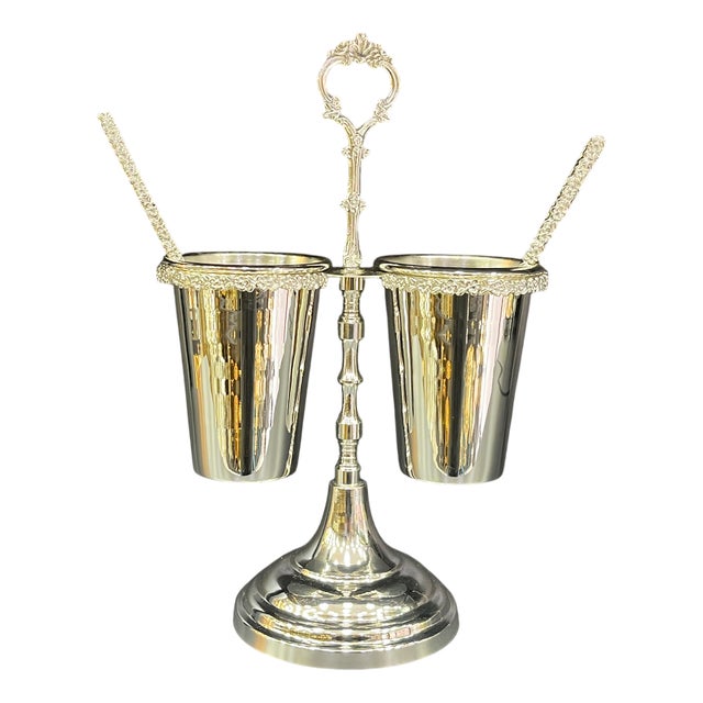 Silver Plated and Brass Spoon Cutlery Holder For Sale