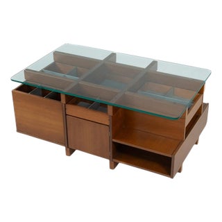 Mid-Century Modern Coffee Table with Wood and Glass Compartments, Italy, 1970s For Sale