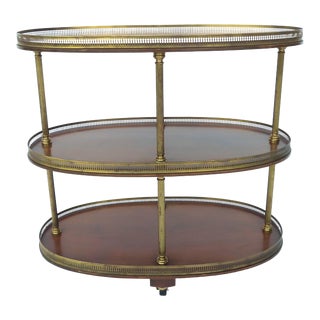 Regency Style Mahogany Serving / Drinks Cart on Casters Brass Gallery 3-Tier Vtg For Sale