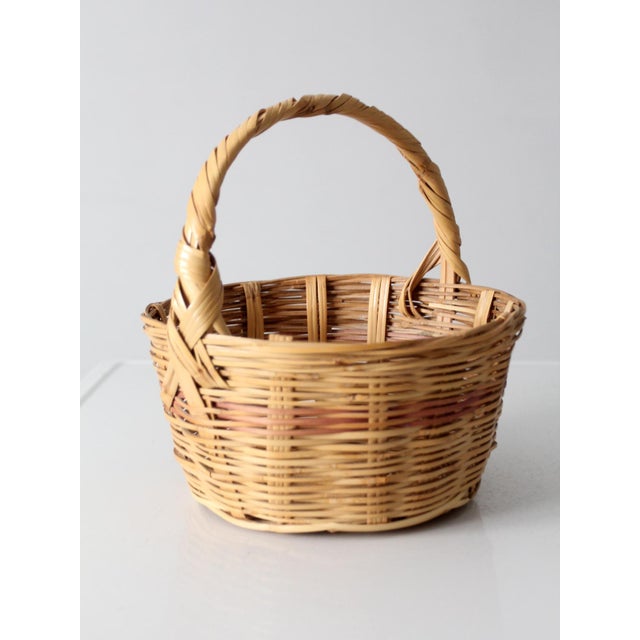 Vintage Woven Gathering Basket With Handle For Sale - Image 10 of 12