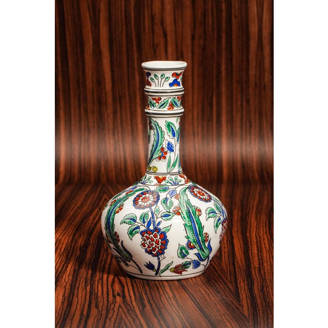 Ceramic Vintage Mediterranean Hand Painted Colorful Rhodish Floral Pattern Ceramic Vase For Sale - Image 7 of 11