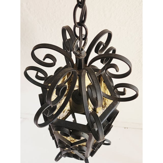 1970s The Feldman Co. Spanish Revival Style Wrought Iron & Stain Glass Lantern For Sale - Image 11 of 12