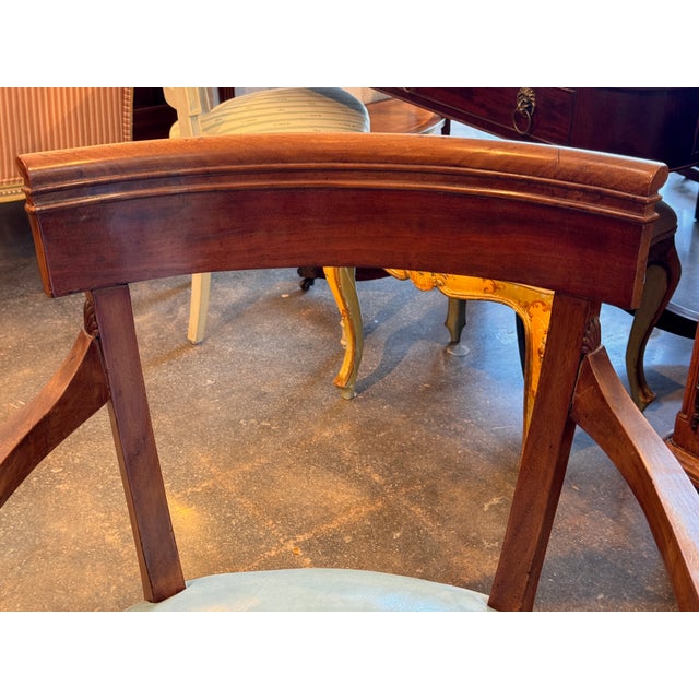 19th Century Set of Seven Klismos Chairs With Blue Leather Seats For Sale - Image 11 of 12