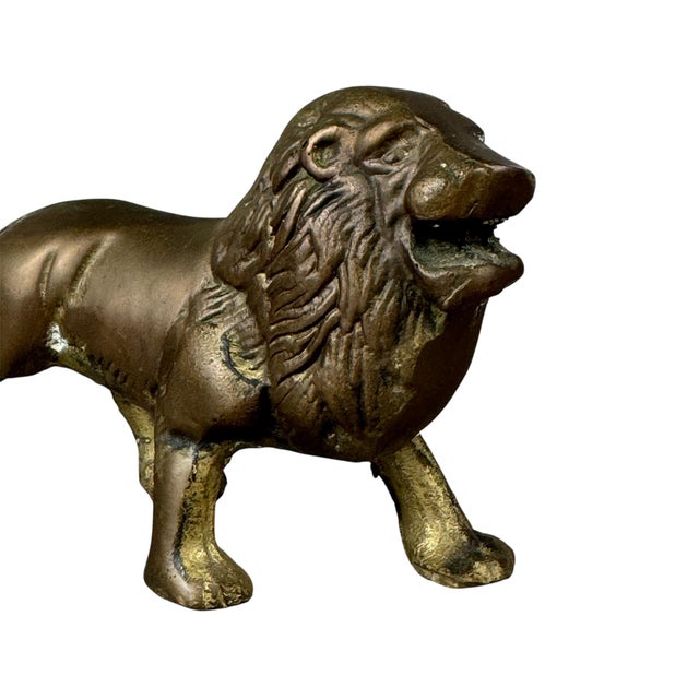 Mid-Century Modern Vintage Brass Lion Figurine For Sale - Image 3 of 9