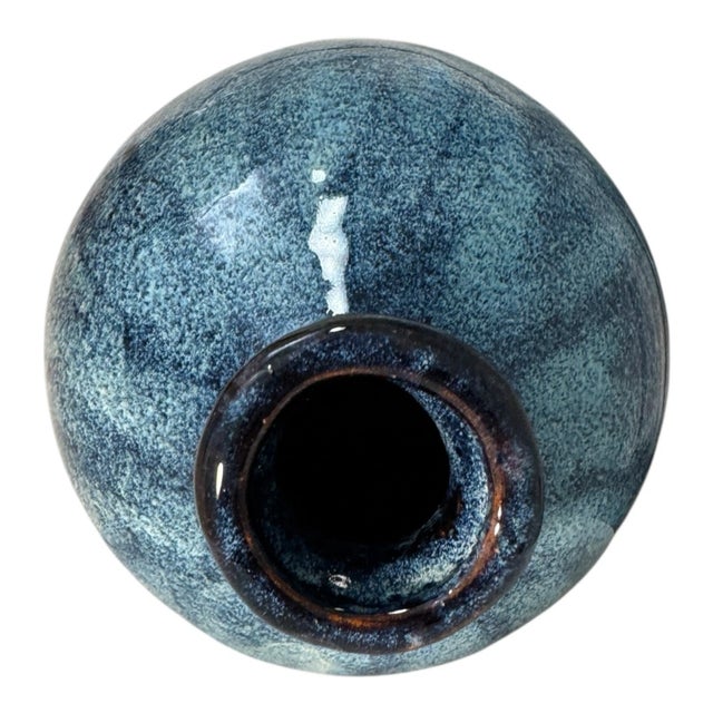 2000 - 2009 Japanese Tokkuri Sake Bottle Blue Glaze Studio Pottery Vase For Sale - Image 5 of 9