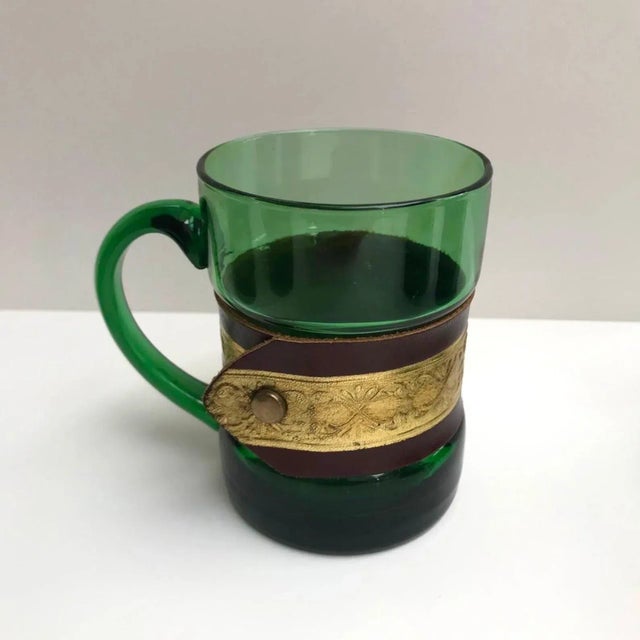 Vintage Emerald Glass Mugs, France, Set of 6 For Sale - Image 5 of 6