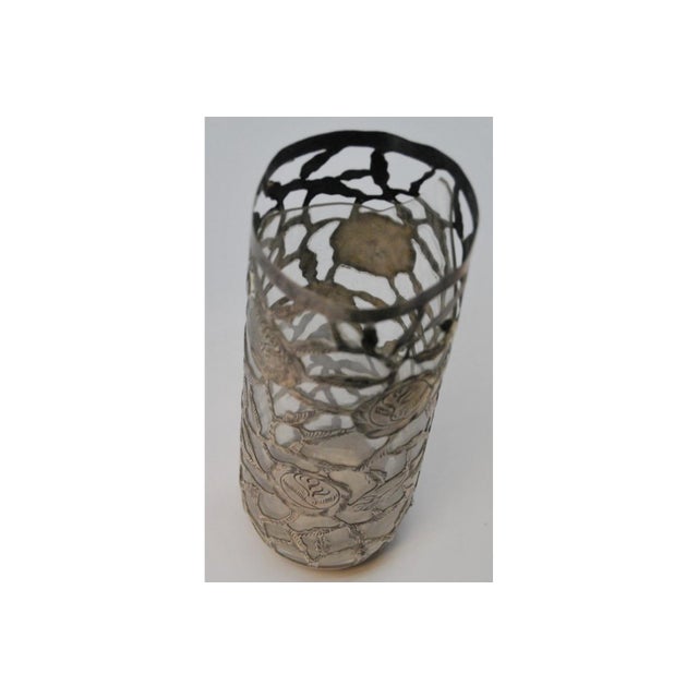 Glass Cups with Cut-Out Silver Application and Tray with Trim, Set of 10 For Sale - Image 4 of 10