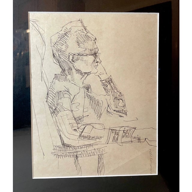 Vintage 1971 Original S. Stirling Stylized Ink Drawing Model Sketch Elder Lady For Sale - Image 12 of 13
