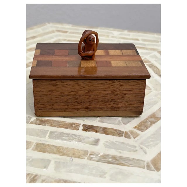 Wood Ooak/ Small, Monkey/ Parquet Trinket Box For Sale - Image 7 of 8