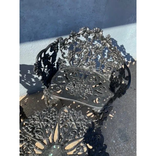 Vintage Victorian Style Cast Iron Grapevine Garden Patio Table & 2