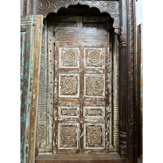 Mid-Century Modern Vintage Carved Barn Door | Rustic Distressed Statement Piece 80x35 For Sale - Image 3 of 10