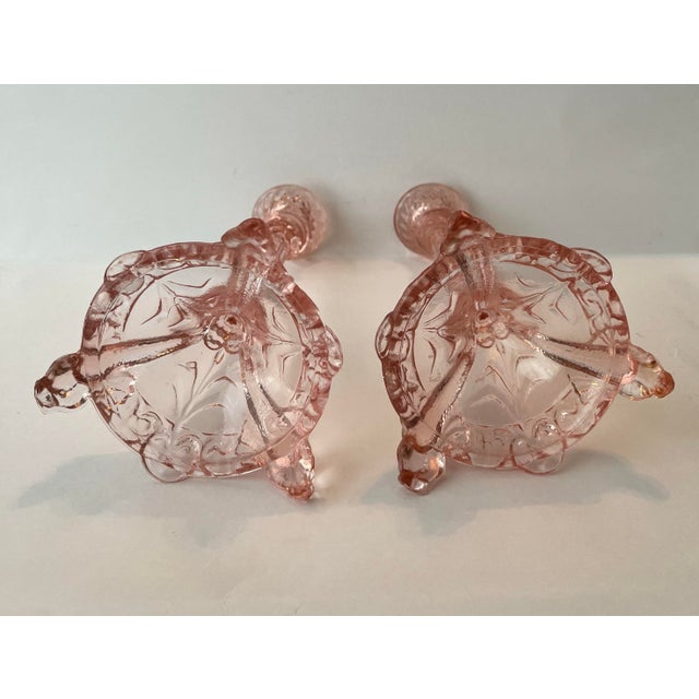 Pair of Portieux Valley Bavard Pink Glass Candlesticks. For Sale - Image 10 of 12