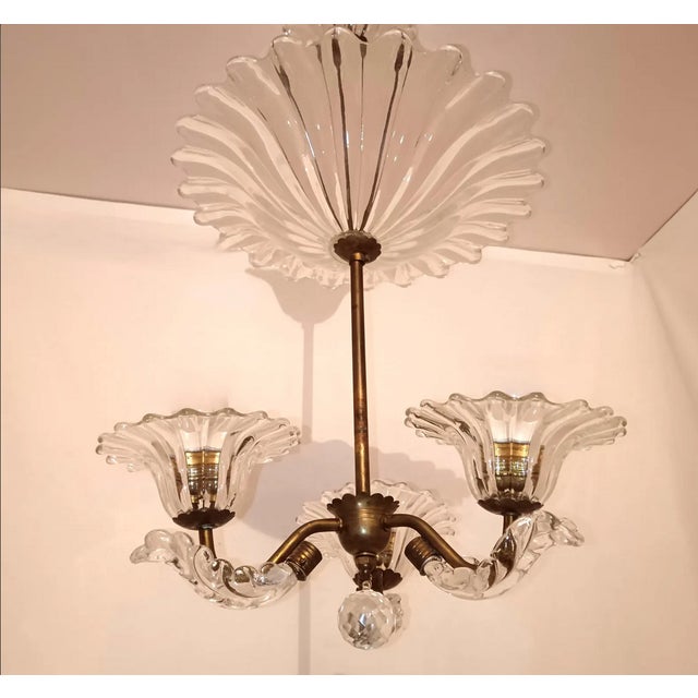 Metal Vintage Cristallo Collection Murano Glass Ceiling Light from Barovier & Toso, 1930s For Sale - Image 7 of 13
