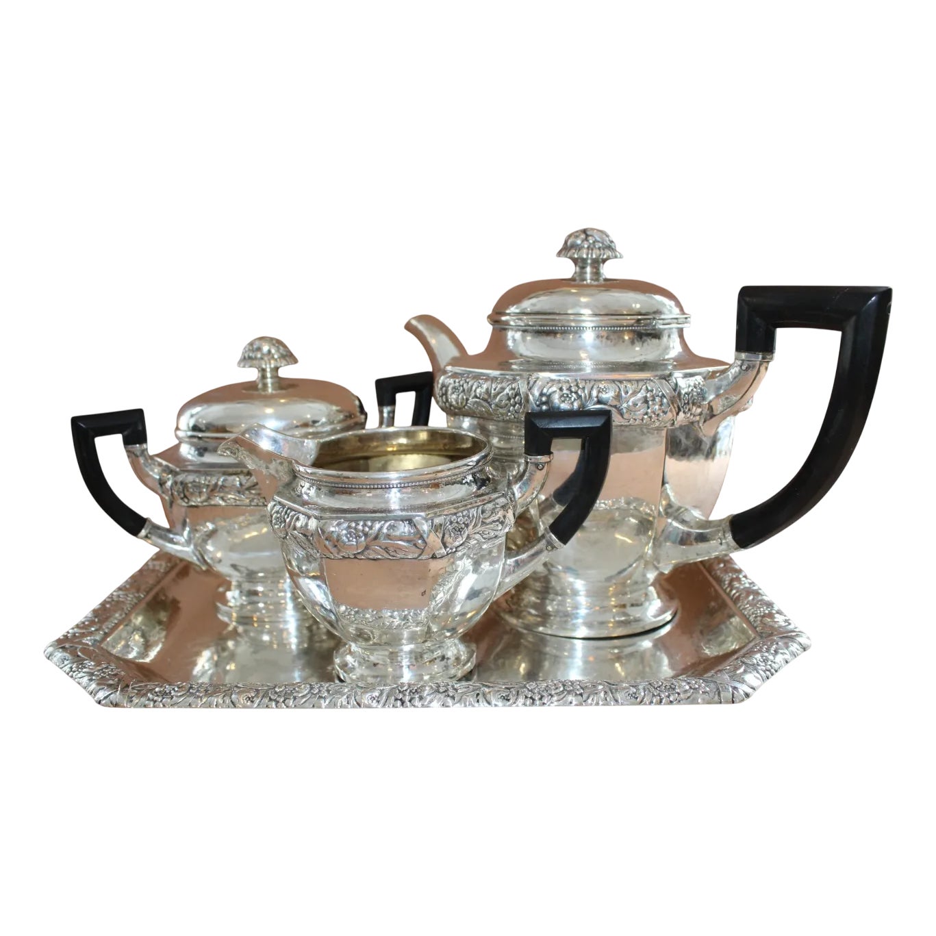 Antique Art Deco Silver Tea Service by Laurits Berth, Set of 4 | Chairish