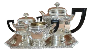 Antique Art Deco Silver Tea Service by Laurits Berth, Set of 4