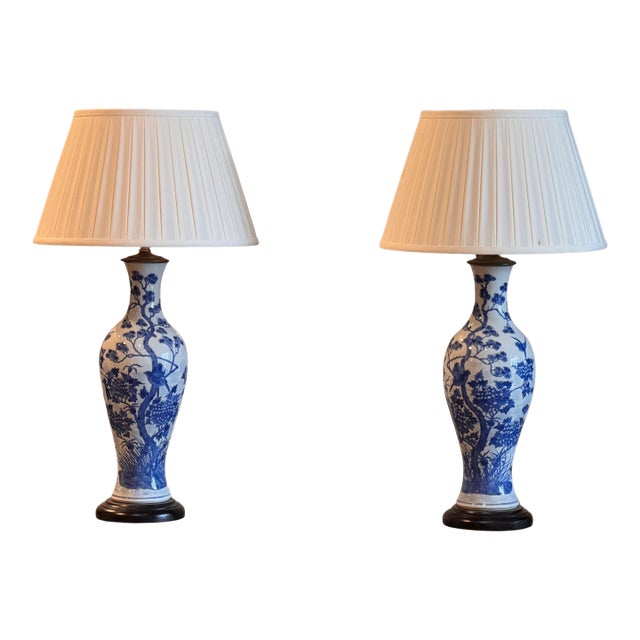 Mid 20th Century Chinese Blue and White Porcelain Lamps - a Pair For Sale