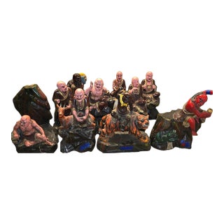 Late 20th Century Polychrom Wooden Carving 10 of 18 Arhats (Luohans) For Sale