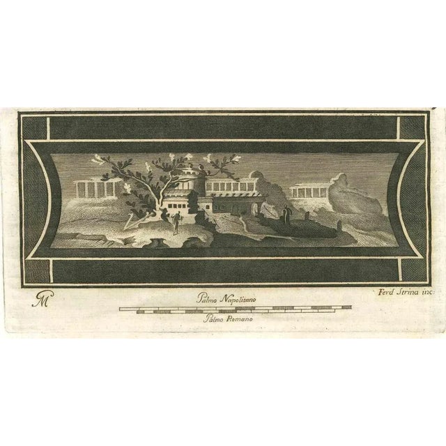 Fresco from "Antiquities of Herculaneum" is an etching on paper realized by Fernando Strina in the 18th Century. Signed on...