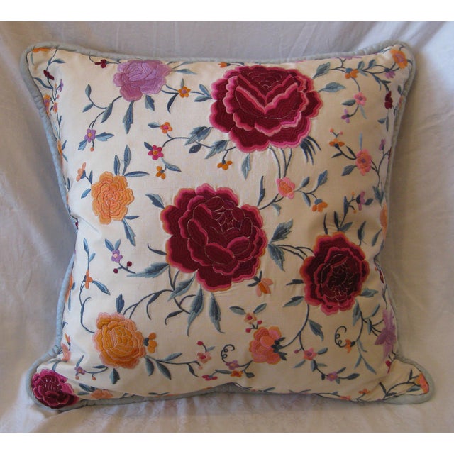 Light Blue White Silk Floral Pillow Chairish