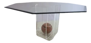 Acrylic Glass Dining Table with Octagonal Glass Top & Pink Marble Sphere
