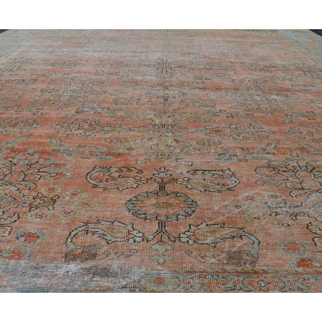 Textile Antique Persian Muted Colored Sultanabad Mahal Rug With All Over Floral Design 9'2 X 11'11 For Sale - Image 7 of 14