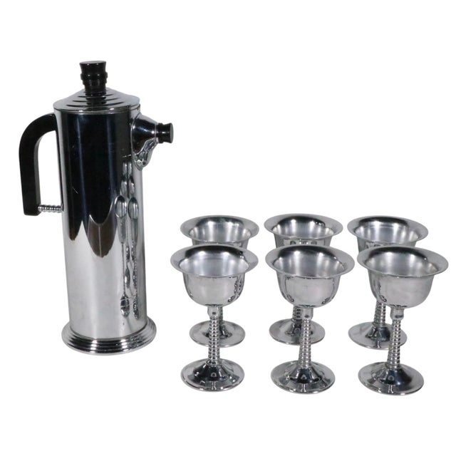 Chase Brass and Copper Company Mid 20th Century Seven Piece Chrome Art Deco Cocktail Set Marked l.b. Chromium Plated For Sale - Image 4 of 15