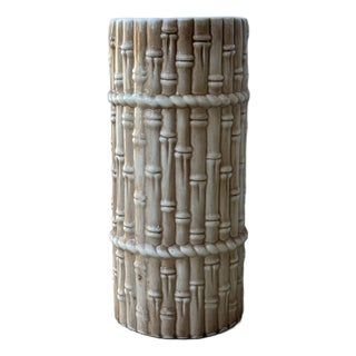 1970s Ceramic Faux Bamboo Rattan Umbrella or Cane Stand For Sale