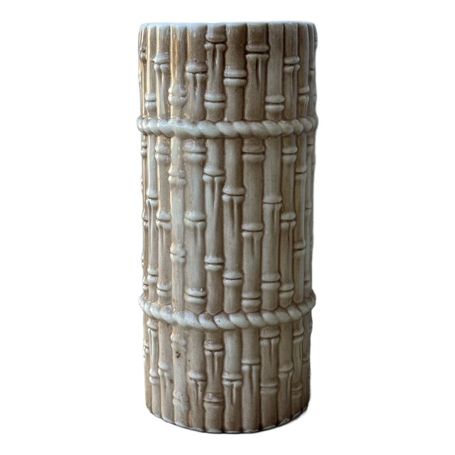 1970s Ceramic Faux Bamboo Rattan Umbrella or Cane Stand For Sale
