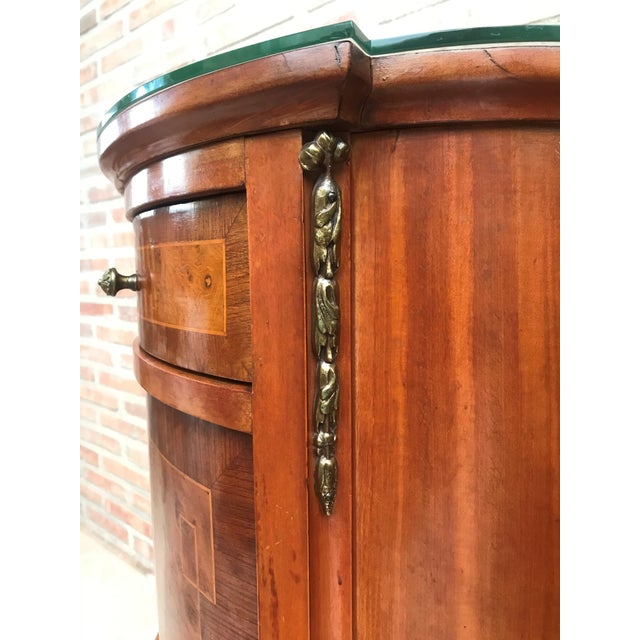 Wood 20th Louis XVI Style Marquetry Nightstands with Metal and Mirror Crest, a Pair For Sale - Image 7 of 18