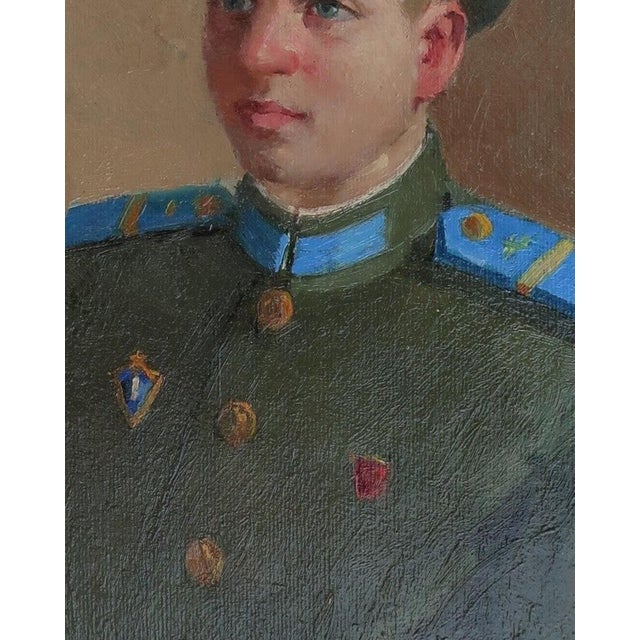 Soviet Soldier Portrait, Original Oil Painting on Cardboard, Ukrainian Art 40,5-32 For Sale - Image 4 of 6