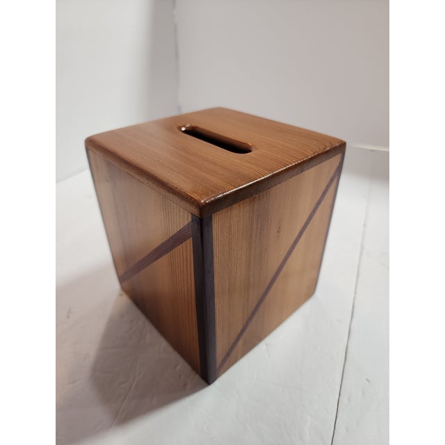 Mid-Century Modern Teak Signed Mid Entury Modern Tissue Box With Inlay For Sale - Image 3 of 6