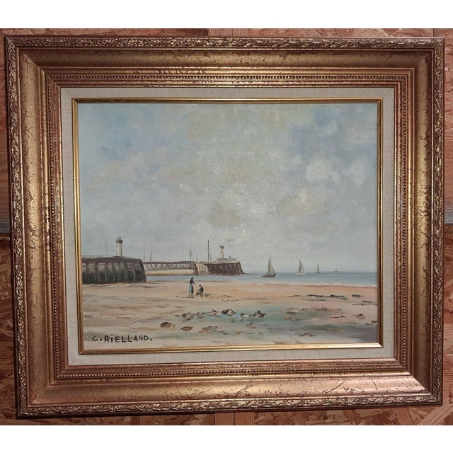 Christophe Rielland, View of a Port and Lively Beach, Oil on Canvas, Framed For Sale - Image 5 of 9