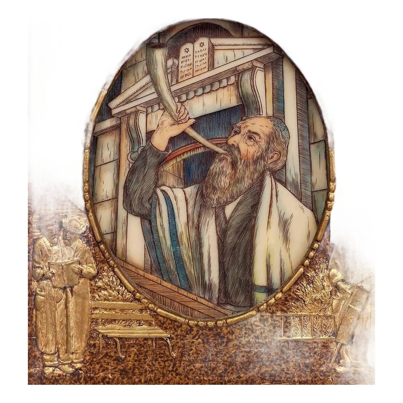 Early 20th Century Rabbi Blowing the Shofar | Chairish