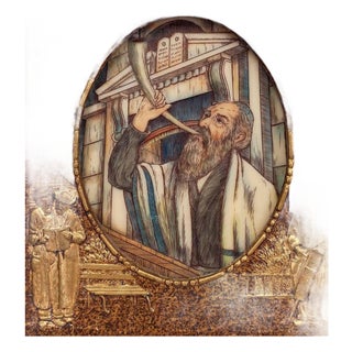 Early 20th Century Rabbi Blowing the Shofar For Sale