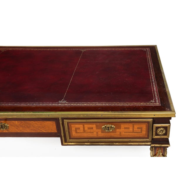 French Louis XVI Style Antique Bureau Plat Writing Desk Circa 1880 For Sale - Image 11 of 18