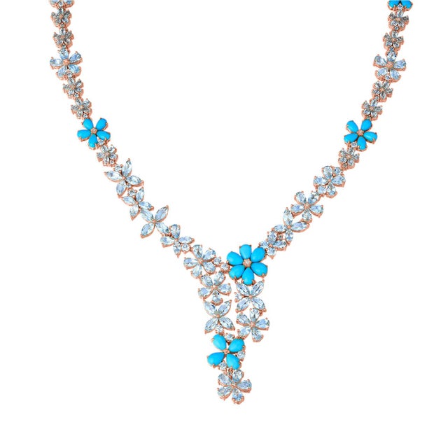 Nina Zhou Serenity Aquamarine Turquoise Diamond Statement Necklace in 14k Yellow Gold For Sale - Image 10 of 11