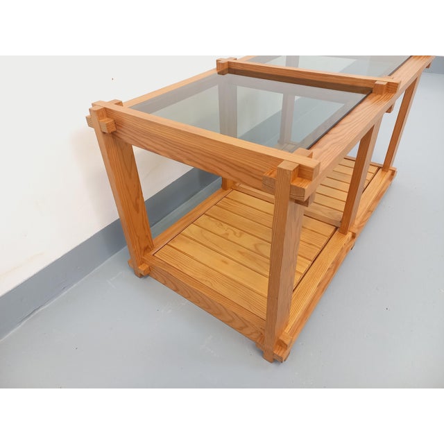 1970s Vintage Rectangular Coffee Table in Pine and Smoked Glass, 1970s For Sale - Image 5 of 13