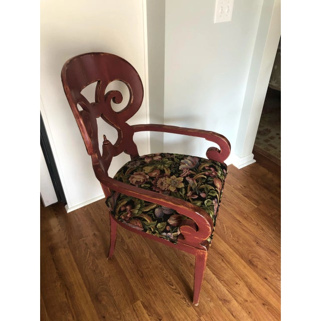Custom Scroll-Back Upholstered Armchair by Woodland Furniture For Sale - Image 6 of 7