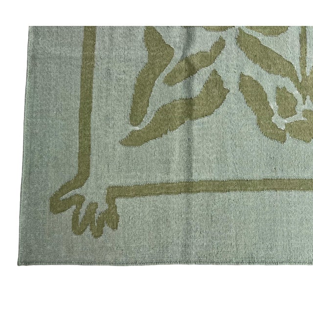Textile Handmade Woolen Flat Weave Geometric Floral Patterned Mint Green Area Rug - 6.5'x9' For Sale - Image 7 of 13