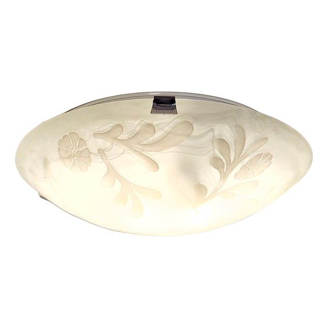 Vintage Ceiling Lamp with White Frosted Glass Shade and Floral Decor by Honsel, 2000s For Sale