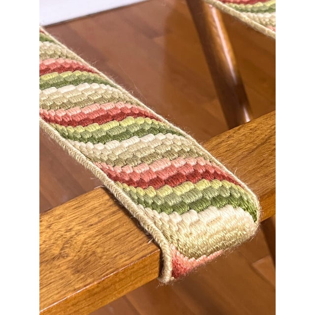 Brown Wooden Luggage Rack With Hand Stitched Embroidered Straps, 1940s For Sale - Image 8 of 13