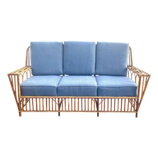 1930s Art Deco Split Reed Rattan Sofa For Sale