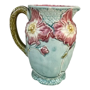 French Majolica Wild Rose Pitcher Fives Lille, Circa 1900