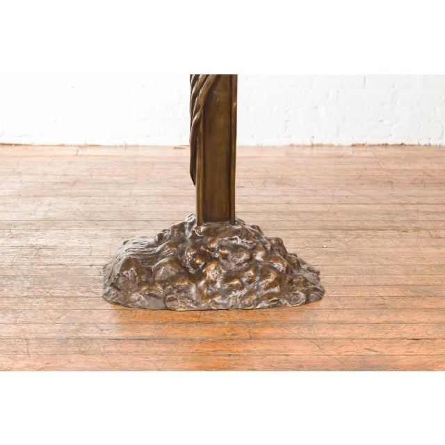 Contemporary Bronze Religious Cross with Trifold Extremities and Rocky Base For Sale In New York - Image 6 of 12