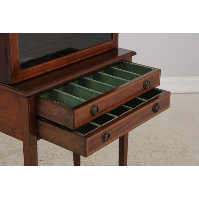 Antique Edwardian 2 Drawer Inlaid Mahogany Curio Cabinet For Sale In Philadelphia - Image 6 of 16